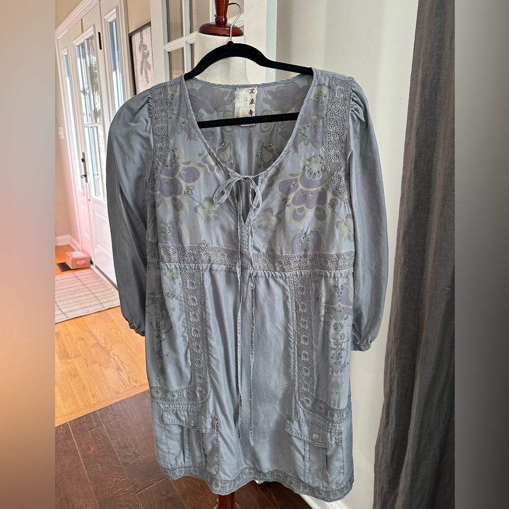 Da-Nang 100% Silk Surplus IndoChine Vintage Embellished Tunic Dress